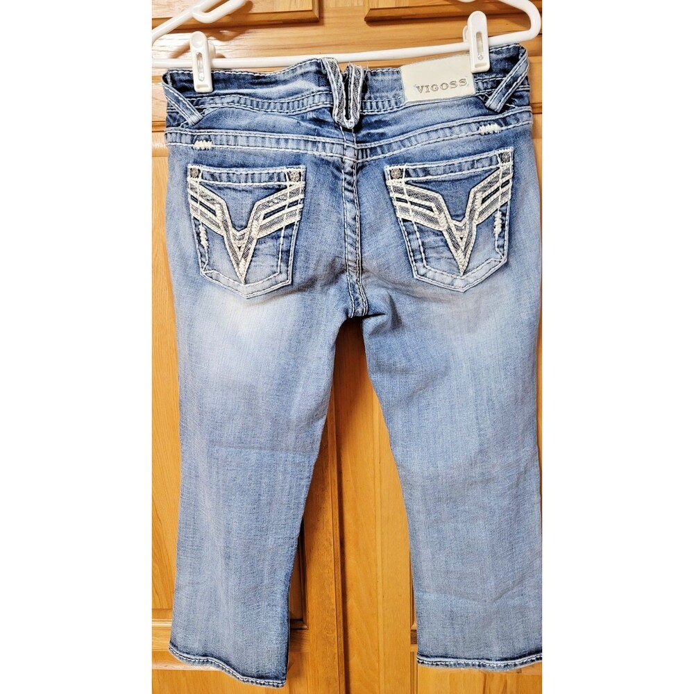 Vigoss The Chelsea Capri women's size 7/8 x 21 distressed zip embroidered